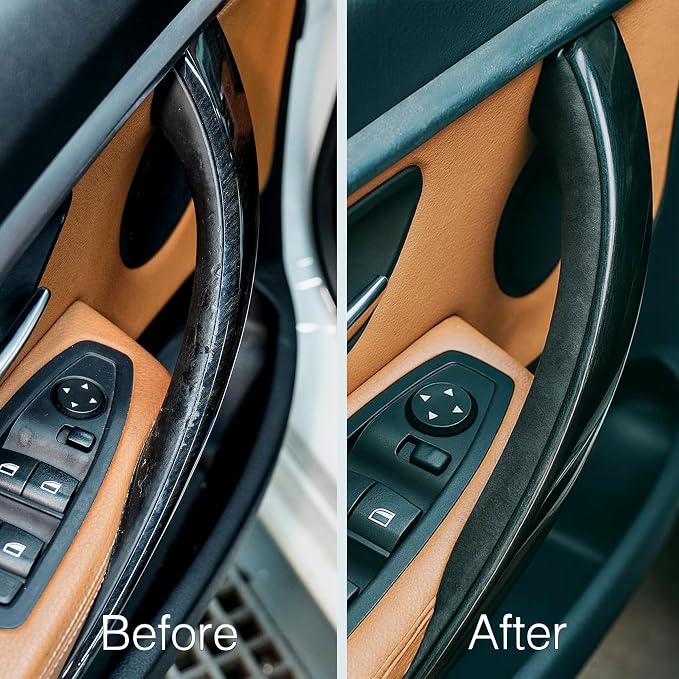 2PCS Premium Suede Inner Door Handle Replacement for BMW 3/4 Series F30 F32 F33 F36 F80 M3 F82 M4 (2012–2019), Front Left & Right, Anti-Sticky Soft-Touch Interior (Dark Gray)