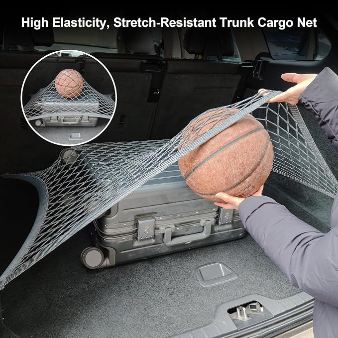 Elastic Cargo Net for SUV, Car Trunk Net Organizer with ABS Hook Storage Mesh Cargo Nets 27.5 x 19.6 Inch for Truck Bed Tailgate Netting Accessories Gray