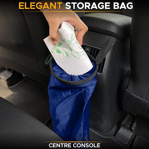 EcoNour 2 Pack Blue Car Trash Bag | Washable Back Seat Hanging Bag with Elastic Opening & Easy Mount | Garbage Can with Waterproof Oxford Material | Accessories for Camping, Traveling & Outdoor