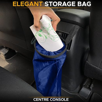 EcoNour 2 Pack Blue Car Trash Bag | Washable Back Seat Hanging Bag with Elastic Opening & Easy Mount | Garbage Can with Waterproof Oxford Material | Accessories for Camping, Traveling & Outdoor