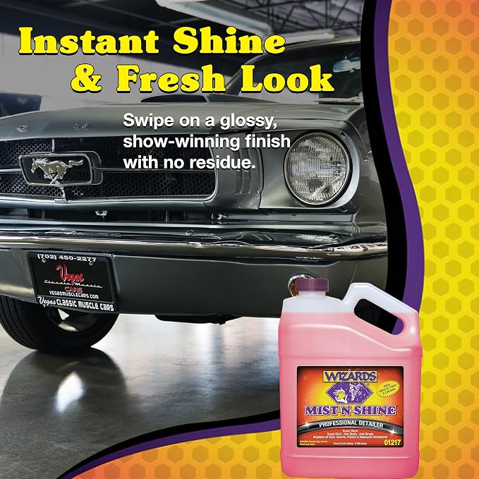 Wizards Mist-N-Shine Professional Car Detailing Spray - Quick Detailer Spray for Cars, Show-Car Gloss, Streak-Free Finish on Paint, Chrome, Glass and Plastic Trim, Wax-Free Formula - 1 Gallon Refill