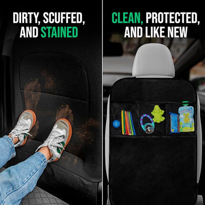 Todays Kids 2 Pack Kick Mats Back Seat Protector - Backseat Car Organizer for Kids, Car Storage Organizer, Back Seat Cars Organizers, Cars Organizers Backs Seats, Travel Accessories, 3 Pockets