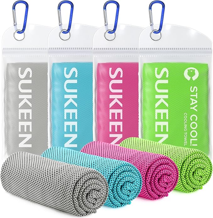 Sukeen 4pack Cooling Towel (40"x12"), Ice Towel,Soft Breathable Chilly Towel,Microfiber Towel for Yoga,Sport,Running,Gym,Workout,Camping,Fitness,Workout & More Activities