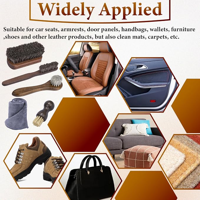 5 PCS Leather Brush Car Detailing, Horse Hair Brush, Car Cleaning Supplies, Car Interior Brush, Carpet Brush for Car Detailing, for Car Accessories Interior, Carpet, Upholstery, Furniture and Shoes