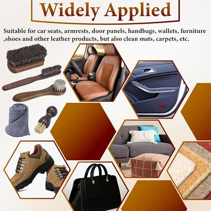 5 PCS Leather Brush Car Detailing, Horse Hair Brush, Car Cleaning Supplies, Car Interior Brush, Carpet Brush for Car Detailing, for Car Accessories Interior, Carpet, Upholstery, Furniture and Shoes
