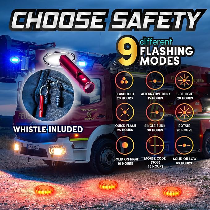 Marcala 3‑Pack LED Road Flares | DOT Compliant Emergency Lights for Vehicles with Batteries, Whistle & Case | Flares Emergency Road | Emergency Flares | Perfect For Gifting or Everyday Roadside Safety
