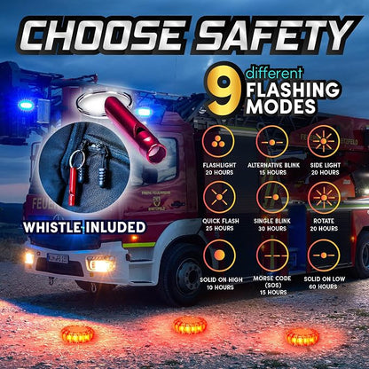 Marcala 3‑Pack LED Road Flares | DOT Compliant Emergency Lights for Vehicles with Batteries, Whistle & Case | Flares Emergency Road | Emergency Flares | Perfect For Gifting or Everyday Roadside Safety