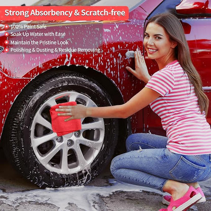 Shop Towels Rags, 100 Pack Microfiber Cleaning Cloth Bulk Absorbent Detailing Rags, Lint-Free Microfiber Towels for Cars, Mechanic, Shop, Garage & Housekeeping 11.5"*11.5" Red