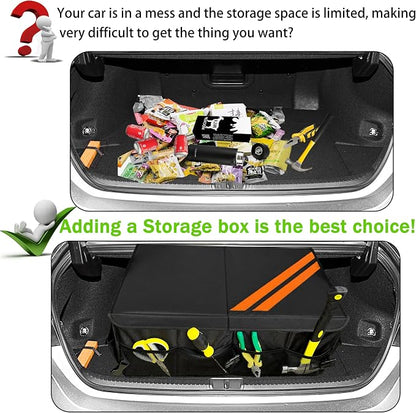 YOSRTER for Dodge Charger Durango Challenger Ram Car Trunk Organizer Collapsible Storage Box with Handle Foldable Lid Non Slip Bottom Sturdy Base Panel 2 Compartment Orange Trim