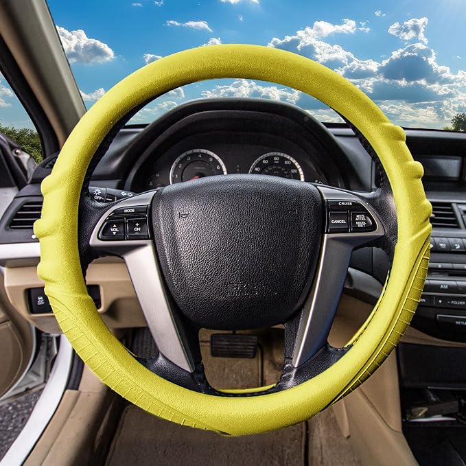 FH Group Universal Fit Silicone with Grip and Pattern Massaging Grip Steering Wheel Cover fits most Cars, SUVs, Trucks, and Vans Yellow