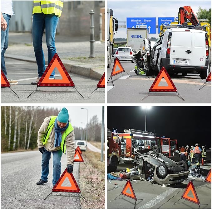 AYKRM 3PACK Car Warning Triangle Heavy Reflective Warning Road Safety Triangle Kit Suitable for car Breakdown and Temporary Parking on the Road.