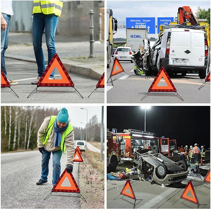 AYKRM 3PACK Car Warning Triangle Heavy Reflective Warning Road Safety Triangle Kit Suitable for car Breakdown and Temporary Parking on the Road.