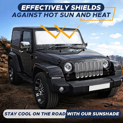 EcoNour Jeep Windshield Sunshade | Sun Visor for UV Rays & Heat Protection | Suitable for Wrangler, Gladiator | Jeep Accessories for Wrangler | X-Small - 60x21 Inches