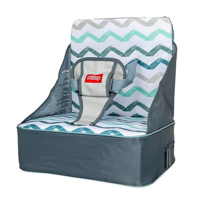 Nuby Easy Go Booster Seat - Travel Booster Seat for Babies and Toddlers - Holds Up to 35 Pounds - 9+ Months - Gray Chevron