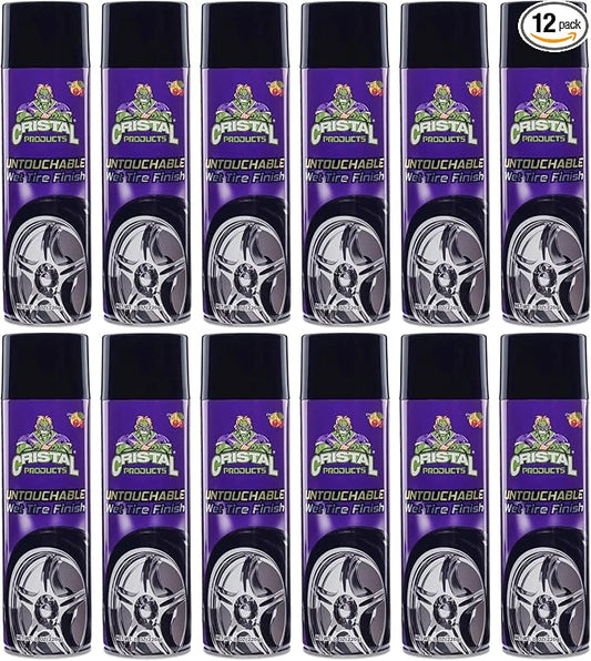 Cristal Products Untouchable Tire Shine Spray – Long-Lasting Wet Tire Finish for Deep Gloss & Protection – Waterproof Tire Shine, Easy Application, Premium Tire Cleaner Shine 8oz (12PK)