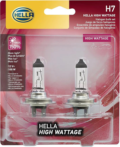 HELLA H7 100WTB High Wattage Bulbs, 12V, 2 Pack