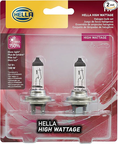 HELLA H7 100WTB High Wattage Bulbs, 12V, 2 Pack