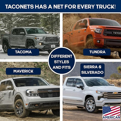 TacoNets Three Pocket Cargo Net for 2005-2026 Toyota Tacoma - Patented Design - Premium Truck Bed Organizers & Storage - Grocery Holder - Designed in USA