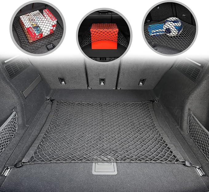 Floor Style Automotive Elastic Trunk Mesh Cargo Net for Audi Q5 Premium Prestige 2018-2025 - Premium Trunk Organizers and Storage - Luggage Net for SUV- Best Car Organizer for Audi Q 5