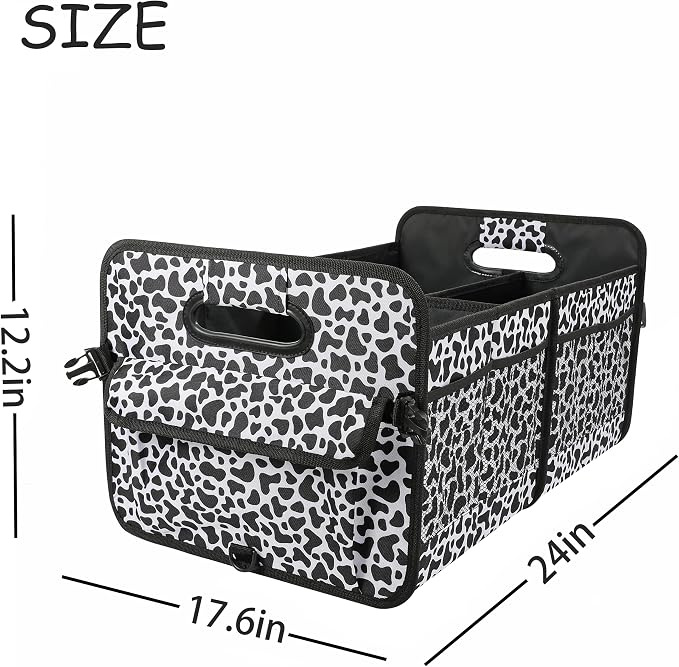 AOKJOY Car Trunk Organizer Car Storage Organizer Collapsible Multi Compartment Car Organizer Adjustable Straps Car Organizer for SUV(Cow)