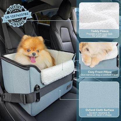 PETSFIT Dog Car Seats for Small Dogs – Patented Safety Buckles – Safety Tether – Foldable Travel Dog Booster Car Seat Reduces Anxiety & Road Trips – Stable Frame, Fits Front/Back Seat (Mint Green)