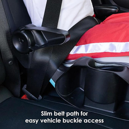 Baby Trend Protect Slim Backless Booster Seat, Madrid Grey – Slim Lightweight Design, Belt-Positioning Support, Dual Cup Holders, Comfortable Seating for Big Kids