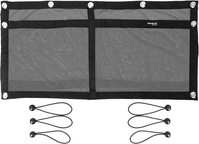 Upgrade Boat Storage Bag,Mesh Suspended Storage Organizer, Cargo Net Pocket Organizer Pouch Bag,Boat,Truck SUV Travel Long Road Trip Camping Interior Accessories with 6 pcs Elastic Ring(32 INCH)