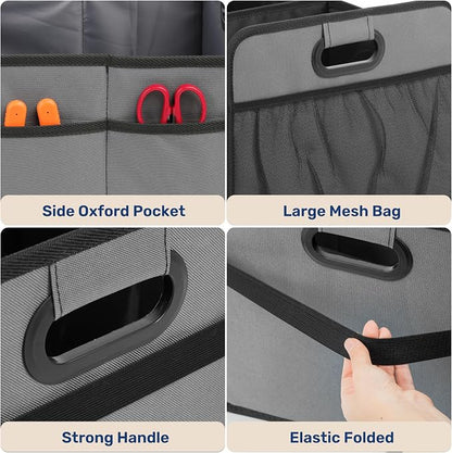 YSSOA Trunk Organizer for Car/SUV/Truck, Collapsible 2 Compartment Automotive Storage Box, 600D Waterproof Oxford Polyester 50L Travel Accessories, Anti-slip & Leak-proof, Grey (Pack of 2)