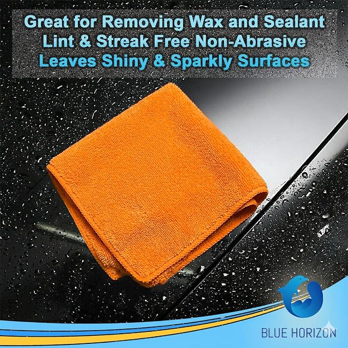 Blue Horizon Microfiber Cleaning Towels, Pack of 24, Ultra Soft Plush Washcloth, All Purpose Premium Microfiber Detailing Cleaning Cloths Reusable Shop Towels (16" x 16", Orange)