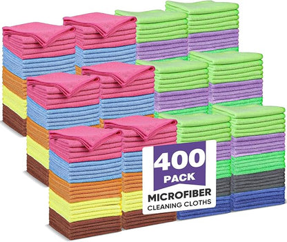 TEAWOO 10 Colors Microfiber Cleaning Cloths, 400 Pack Assorted Cleaning Rags, Highly Absorbent Microfiber Towels for Car, Kitchen, Bathroom and Household Cleaning, 11.8"X11.8"