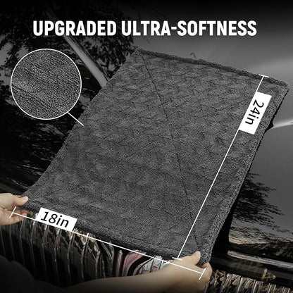 LIVOS 1000GSM Car Drying Towel, 18" x 24" Dual Sided Microfiber Towels for Cars, Ultra Absorbent Lint & Scratch-Free, Edgeless Twisted-Loop, Premium Wash Towel, Wave Grey