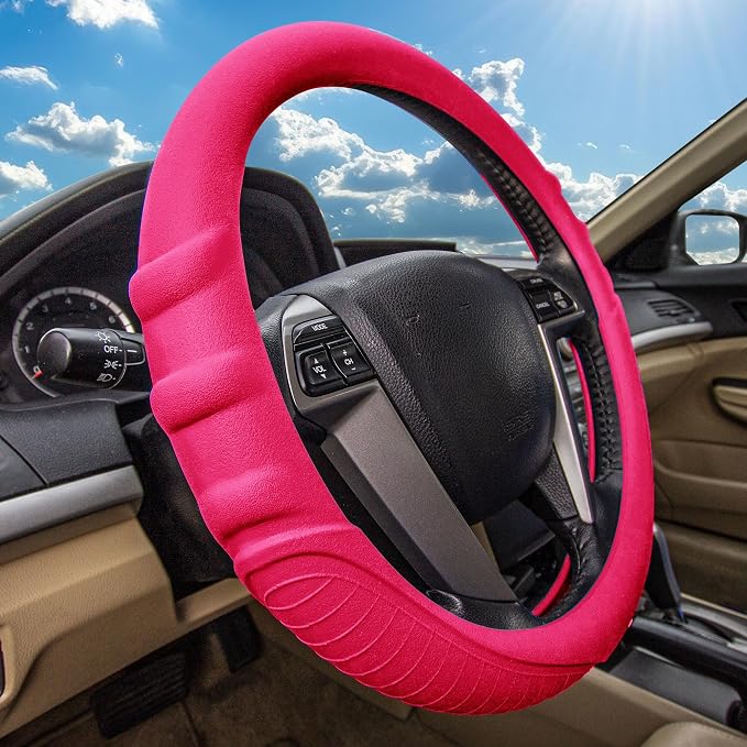 FH Group Universal Fit Silicone with Grip and Pattern Massaging Grip Steering Wheel Cover Fits Most Cars, SUVs, Trucks, and Vans Magenta