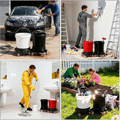 1 Pc 5 Gallon Bucket Dolly 11 Inch 1 Black Set | 1 car Washing Glove 5 Heavy Duty Wheel Casters 360°Rolling Connectable Locking Black Set for Car Wash Garden & Garage