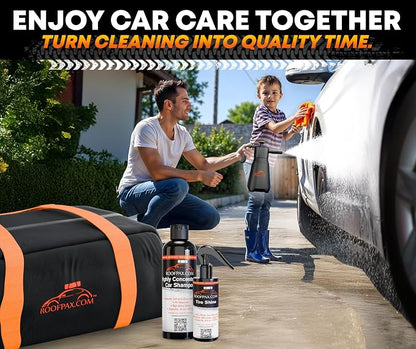 RoofPax Eco-Friendly Waterless Car Wash Spray Kit with Pressure Foam Microfiber Cloths Gel Cleaner Magic Sponge Tire Brush & Tire Spray Rinseless Car Wash for Exterior & Interior Cleaning
