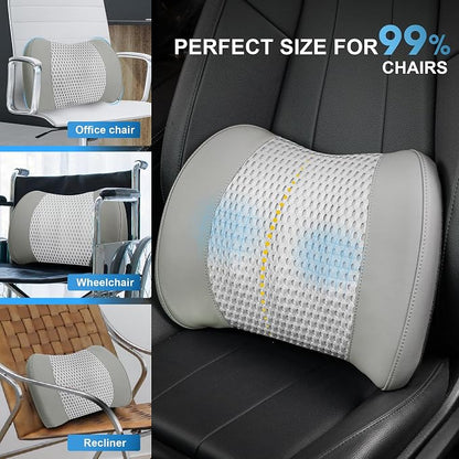 Lofty Aim Memory Foam Lumbar Support Cushion Relieves Lower Back Pain for Car, Office Chair, and Wheelchair Use, 4D Mesh Cover, Gray