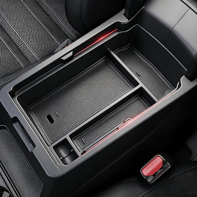 Autorder Center Console Organizer for 2023-2026 Honda CRV Accessories - Armrest Storage Box Middle Console Tray Container with Black & Red Non-Slip Silicone Mats