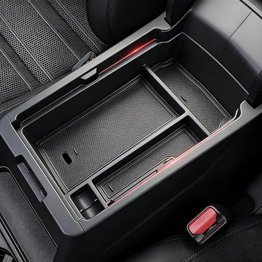 Autorder Center Console Organizer for 2023-2026 Honda CRV Accessories - Armrest Storage Box Middle Console Tray Container with Black & Red Non-Slip Silicone Mats