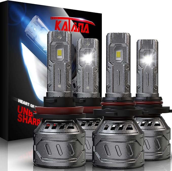 KATANA 9005 H11 Bulbs Combo, 800% Brightness 6500K White Plug and Play 1:1 Size Fog Bulb Pack of 4