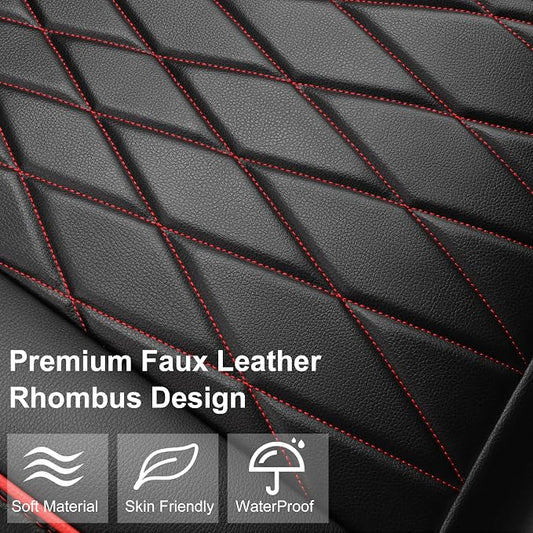 CAR PASS Luxury PU Leather Two Front Car Seat Covers, Waterproof Seat Covers Compatible with Front Seat Armrests, Airbag Compatible Anti- Slip Universal Fit for Cars Suvs Vans Trucks Black Red