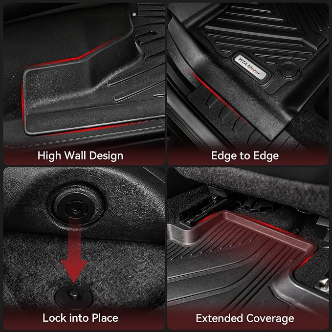 YITAMOTOR Floor Mats for 2014-2018 Silverado/Sierra 1500, 2015-2019 2500HD 3500HD, Crew Cab w/Bench Seat Carpet Floor, Custom Fit All Weather TPE Rubber Liners, Chevy Silverado GMC Sierra Accessories
