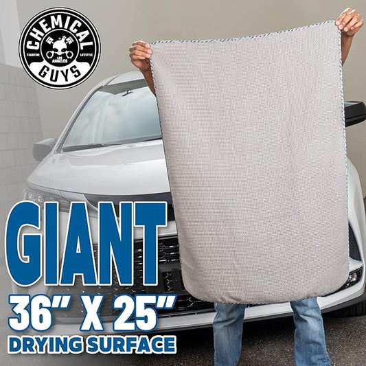 Chemical Guys Waffle Weave Gray Matter Microfiber Drying Towel - 25" x 36",Premium Blend Microfiber Towel with Soft-Banded Edging for Scratch-Free Car Drying,Ultra Absorbent,(Pack of 12)