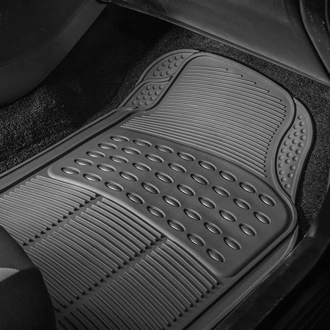 FH Group Climaproof™ Trimmable Non-Slip Vinyl Floor Mats Full Set - Universal Fit for Cars Trucks and SUVs (Gray) F11306 + F16400