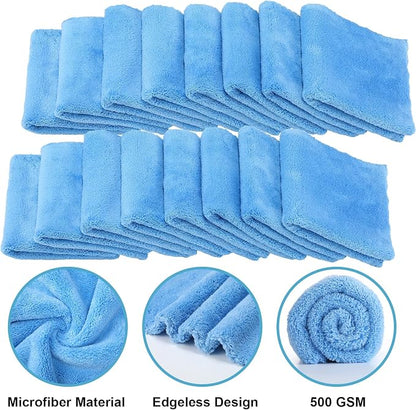 Shimeyao 30 Pcs 12.5 × 12.5 Inch Edgeless Microfiber Plush Towels for Cars Detailing Drying Wash Polishing Absorbent Cleaning Cloths, 500 GSM (Light Blue)