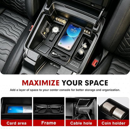 Autorder Center Console Organizer for 2022-2026 Chevy Chevrolet Silverado&Sierra 1500/2024-2026 Silverado&GMC Sierra 2500HD/3500HD Accessories Armrest Storage Box(Only Fit Full Console w/Bucket Seats)