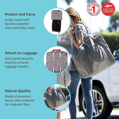 J.L. Childress Go-Go Travel Bag for Kids Backless Booster Seat - Compact Carrier for Airplane & Air Travel, For Toddler Backless Booster Car Seats, Fits Compact Strollers like GB Pocket - Deluxe, Grey