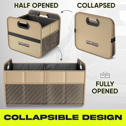 FORTEM Car Trunk Organizer, Collapsible Two Compartment Organizer, Foldable SUV & Truck Storage for Car Accessories for Women Men, Non Slip Bottom, Sturdy Side Walls, Strong Handles, 45L