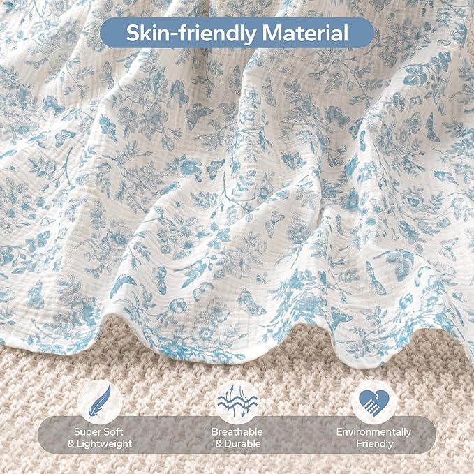 SERAPHY 100% Muslin Cotton Car Seat Covers for Babies - Universal, Breathable Canopies for Boys and Girls - Soft Summer Car Seat Cover - Blue Flowers