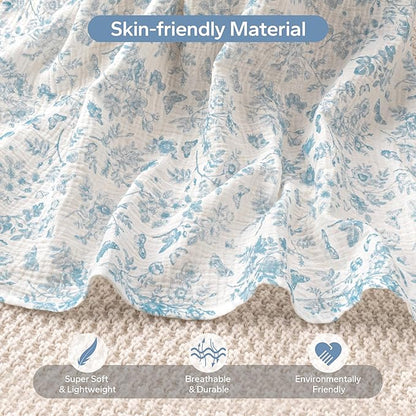SERAPHY 100% Muslin Cotton Car Seat Covers for Babies - Universal, Breathable Canopies for Boys and Girls - Soft Summer Car Seat Cover - Blue Flowers