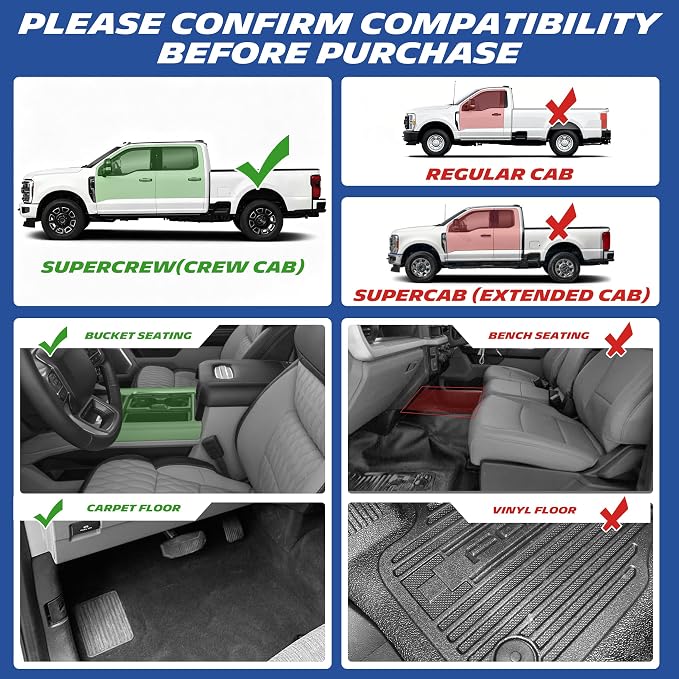 Michelin Vehicle Mats, All-Weather TPE Custom Fit Liner for 2017-2026 Ford F250/F350/F450 Super Duty Crew Cab Bucket Seat Carpet Floor, Premier