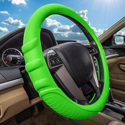 FH Group Universal Fit Silicone with Grip and Pattern Massaging Grip Steering Wheel Cover fits most Cars, SUVs, Trucks, and Vans Green
